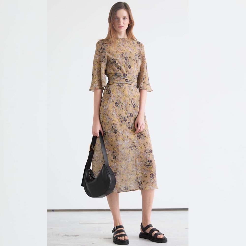 & Other Stories Floral Midi Dress - Yellow and Black